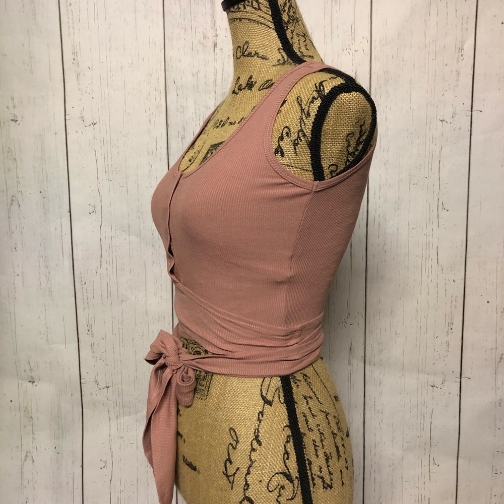 Wrap Around Ribbed Button Tank - Dusty Rose - Picture 2 of 3
